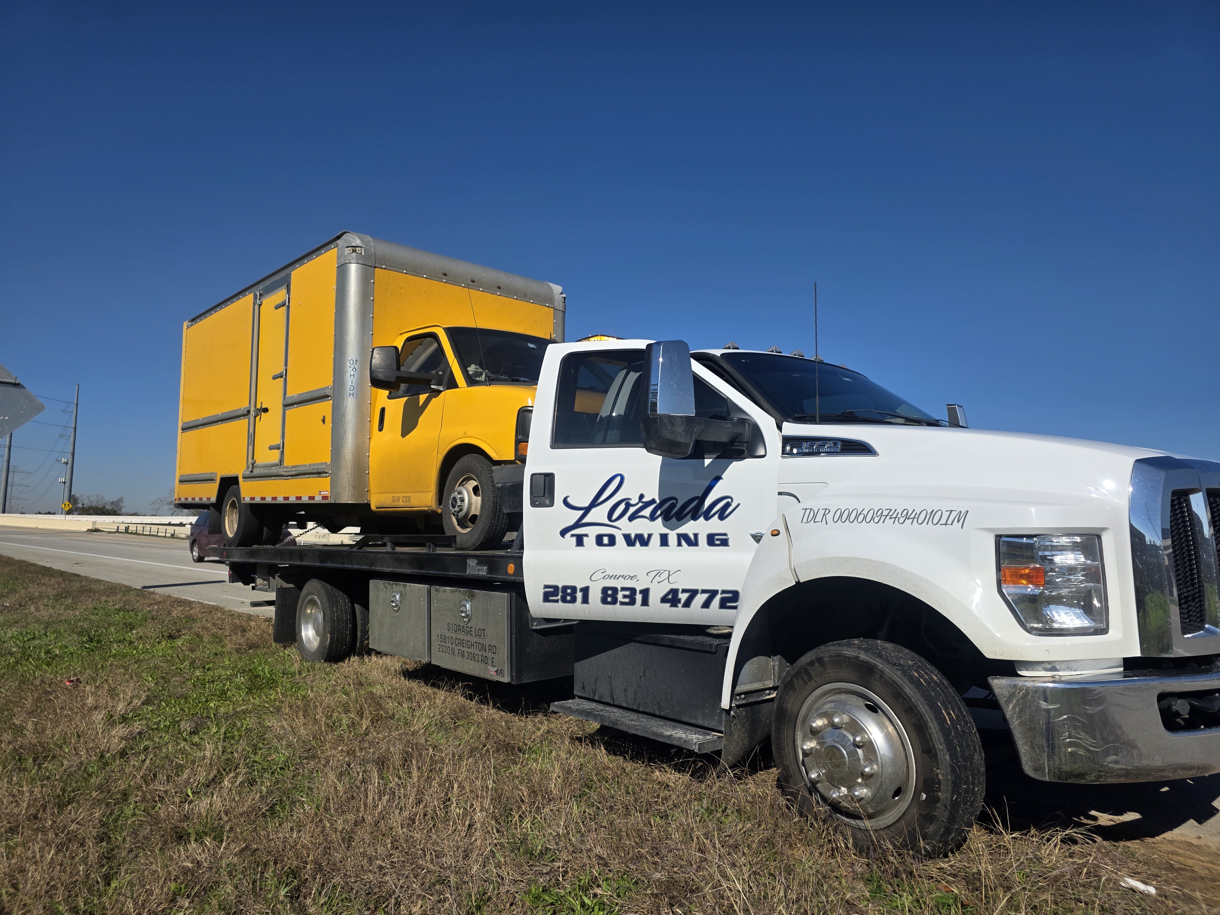 Hauling box truck on flatbed