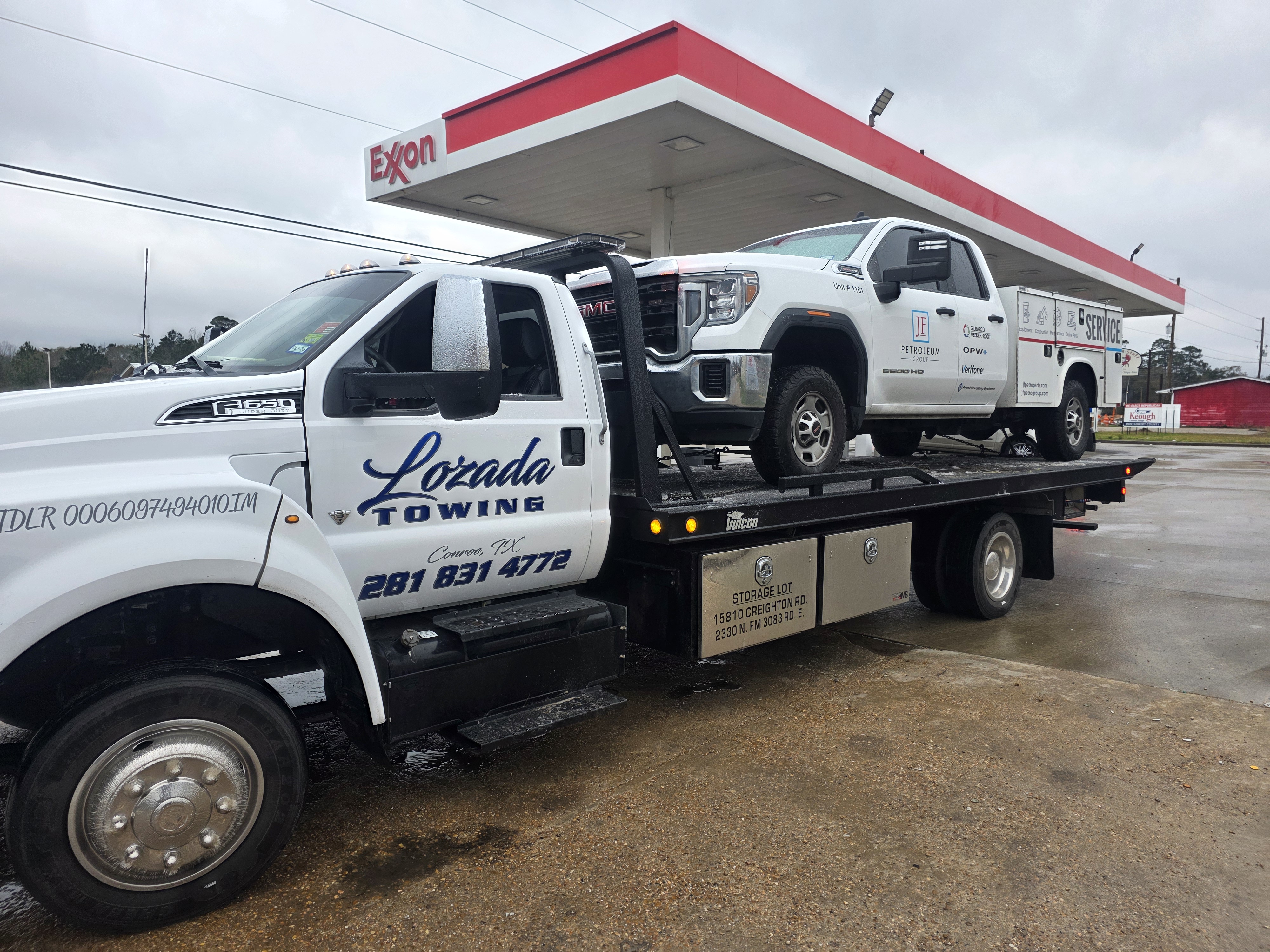 Towing from gas station canopy